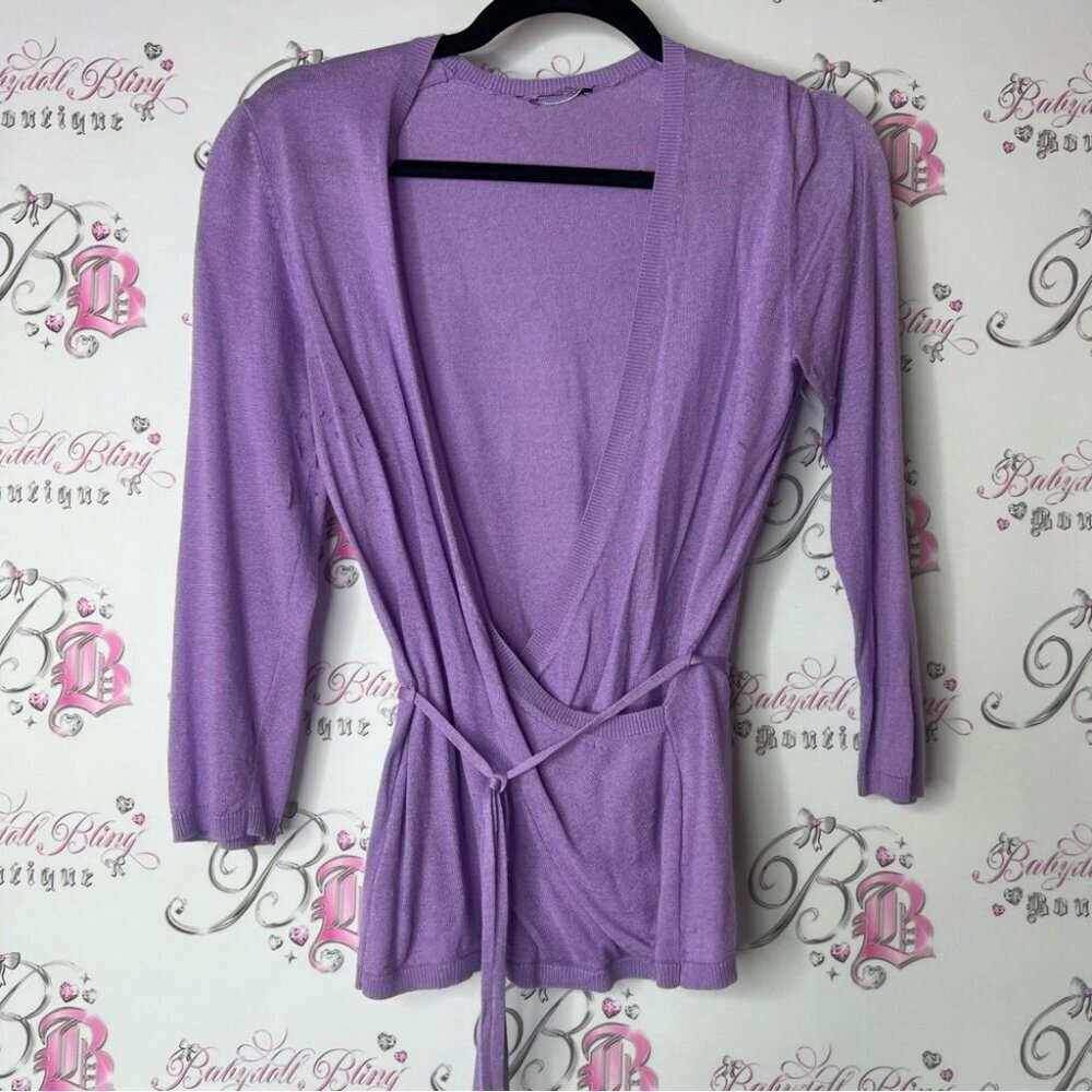 Le château Lavender Wrap shirt sweater rabbit hair angora fabric tie up belted
